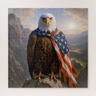 Puzzle Aigle chauve portant une cape de drapeau américain