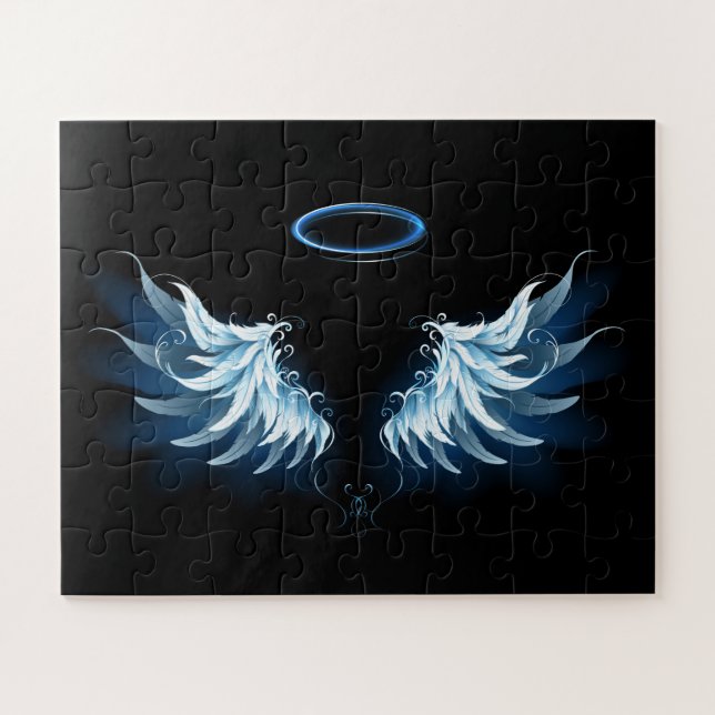 Puzzle Ailes d'angle brillant bleu sur arrière - plan noi (Horizontal)