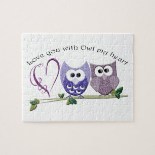 Puzzle Aimez-vous avec le hibou mon coeur, art mignon de