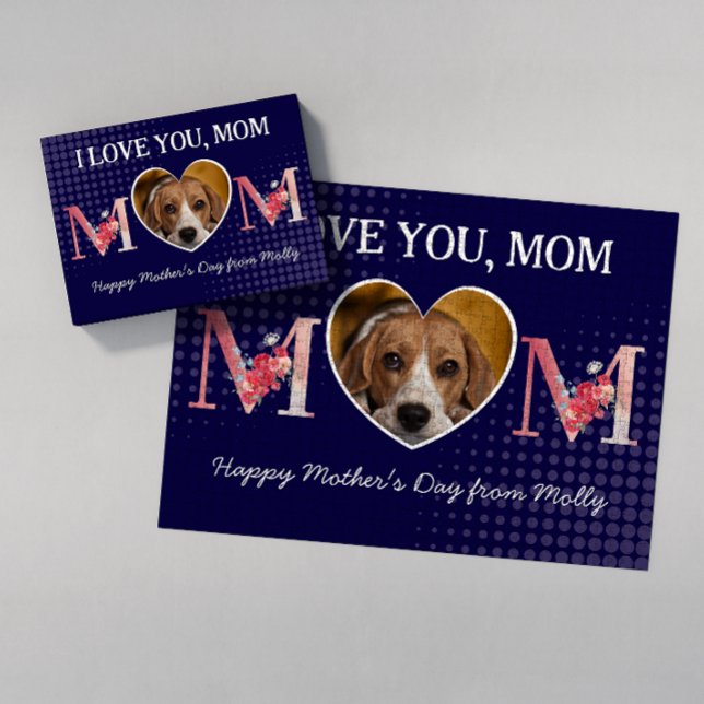 Puzzle Aimez vous Maman coeur floral personnalisé chien p (Créateur téléchargé)