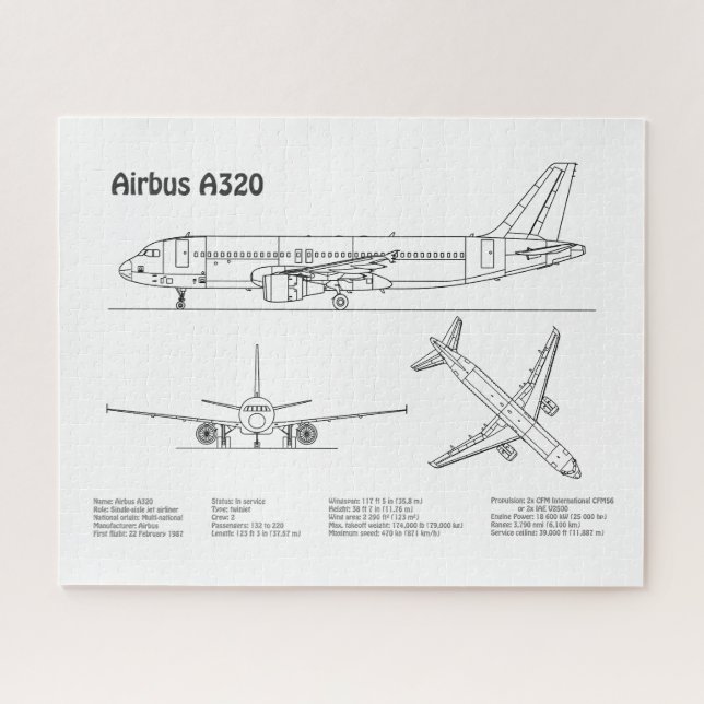 Puzzle Airbus A320 - Plans de dessin de plan d'avion BD (Horizontal)