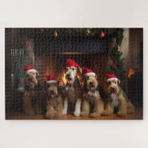 Puzzle Airedale au coin du feu de Noël