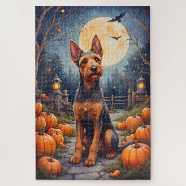 Puzzle Airedale Terrier Rustique Patch de citrouilles d'H (Vertical)