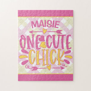Puzzle AJOUT PERSONNALISÉ NOM Un mignon Chick Rose Jaune
