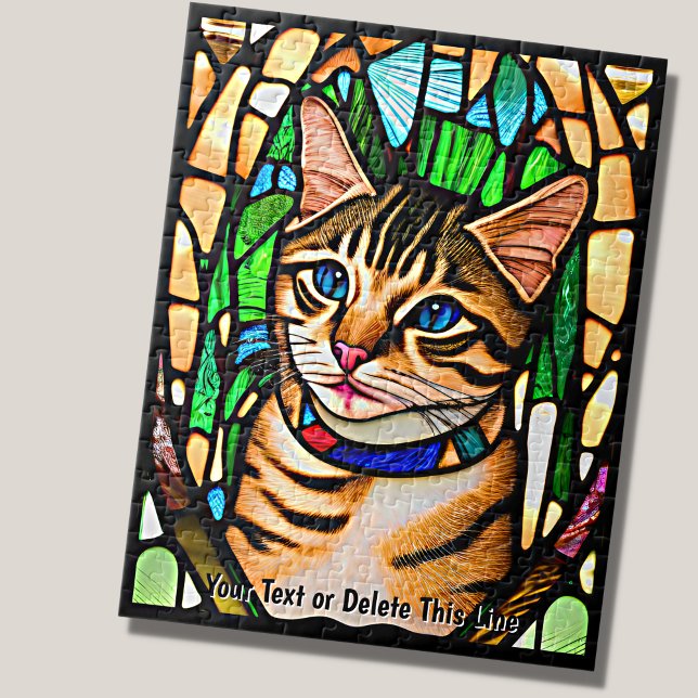 Puzzle Ajouter le nom Texte, verre collé Tabby Cat Blue E (Créateur téléchargé)