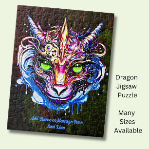 Puzzle Ajouter un nom Texte, Dragon Fantastique Rose Bleu
