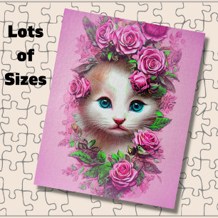 Puzzle Ajouter un nom Texte, mignon Chic Kitten, Roses ro