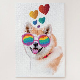 Puzzle Akita Chien avec Coeurs Saint Valentin