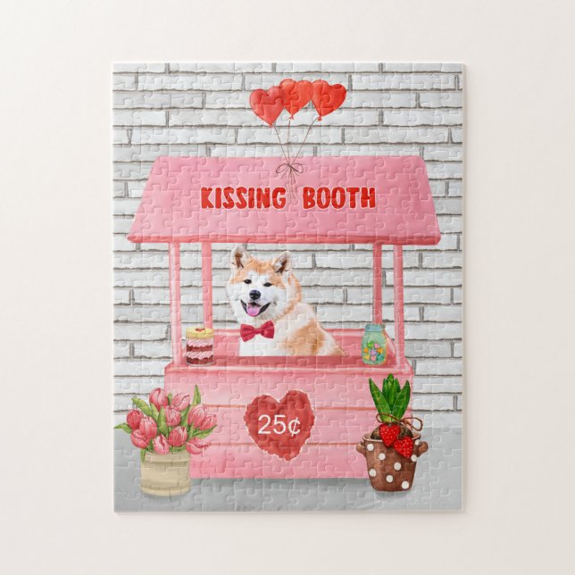 Puzzle Akita Chien Valentine's Day Kissing Booth (Vertical)