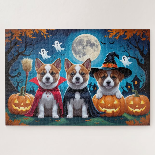 Puzzle Akita Chiens Citrouille Halloween Funny (Horizontal)