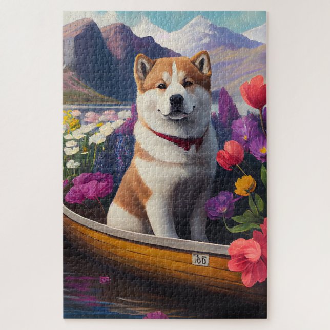 Puzzle Akita Dog sur une pagaie : une aventure Pittoresqu (Vertical)