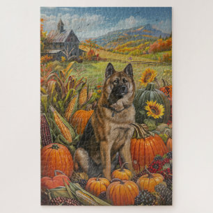 Puzzle Akita Moisson d'automne Thanksgiving Chien
