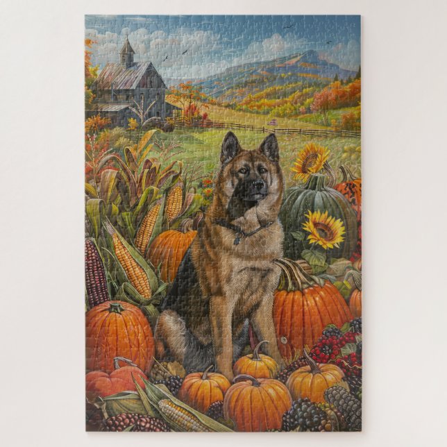Puzzle Akita Moisson d'automne Thanksgiving Chien (Vertical)