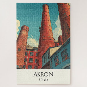 Puzzle Akron Ohio Affiche de voyage Vintage City Skyline 