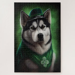 Puzzle Alaskan Malamute chien en robe de fête St. Patrick