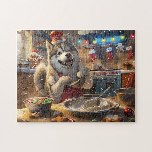 Puzzle Alaskan Malamute : Noël festif (Horizontal)