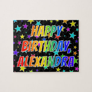 Puzzle "ALEXANDRA" Prénom, Amusant "HEUREUX ANNIVERSAIRE"