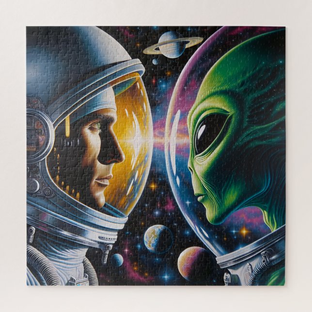 Puzzle Alien et astronaute dans l'espace (Vertical)
