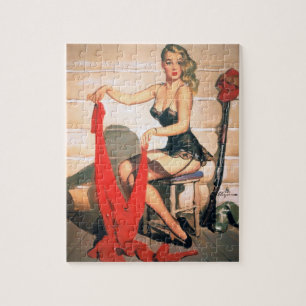 Puzzle Allons Chasser - Art de Pin-up Vintage