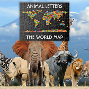Puzzle Alphabet Carte du Monde Lettres Animaux