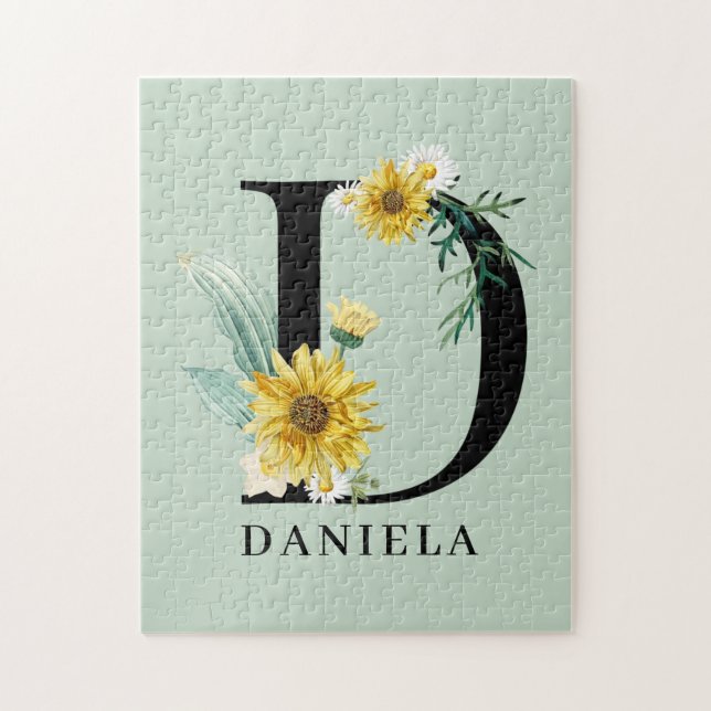 Puzzle Alphabet personnalisé D Monogramme floral (Vertical)