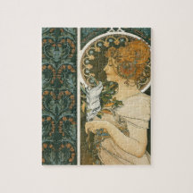 Alphonse Mucha Art Nouveau Feather Girl