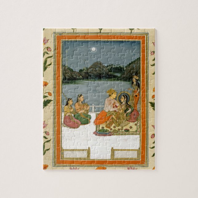 Puzzle Amants sur une terrasse par un lac éclairé par la (Vertical)