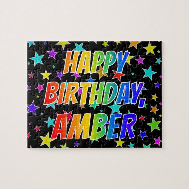 Puzzle "AMBER" Prénom, Amusant "HEUREUX ANNIVERSAIRE" (Horizontal)