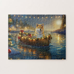 Puzzle American Akita Christmas Festive Voyage