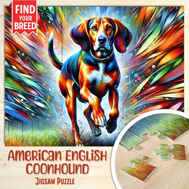 Puzzle American Anglais Coonhound Dog Acrylique Portrait (Créateur téléchargé)