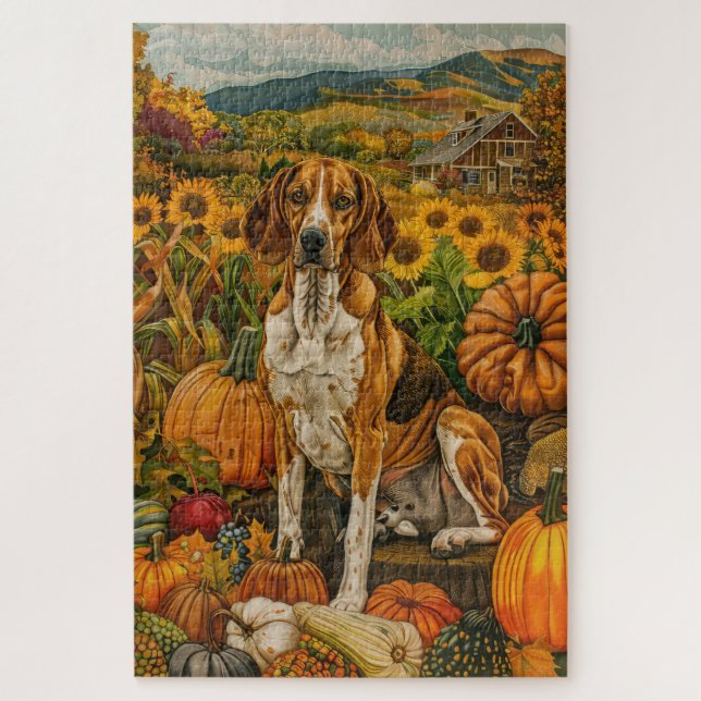 Puzzle American Anglais Foxhound Automne Harvest (Vertical)