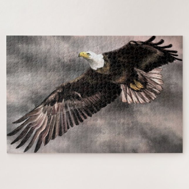 Puzzle American Bald Adler fliegen in Sturmwolken (Horizontal)
