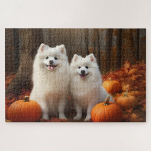Puzzle American Eskimo Chiot Automne Citrouille délice