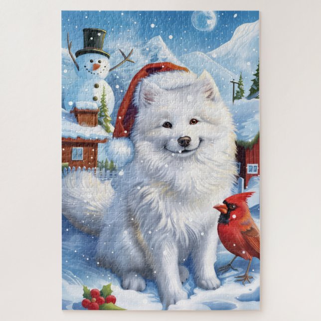 Puzzle American Eskimo Dog Winter Wonderland Noël (Vertical)
