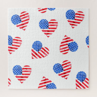 Puzzle American Flag Hearts Aquarelle en toute transparen