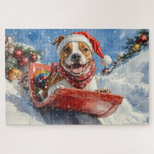 Puzzle American Staffordshire en traîneau de Noël