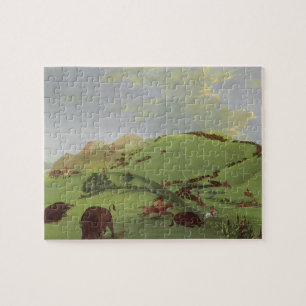 Puzzle Amérindiens vintages, chasse à Buffalo par Catlin