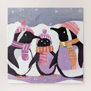 Puzzle Amis Manchots de Noël   Aquarelle d'Hiver