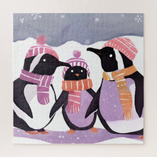 Puzzle Amis Manchots de Noël | Aquarelle d'hiver