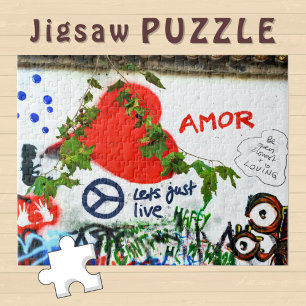 Puzzle Amor Heart and Peace on a Graffiti Wall -