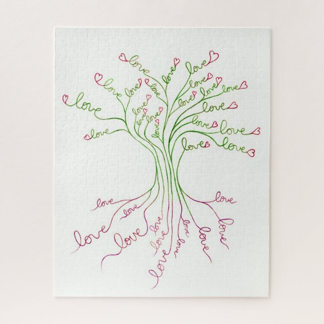 Puzzle Amour Arbre de Vie Art Blanc Vert Coeurs roses mig (Vertical)