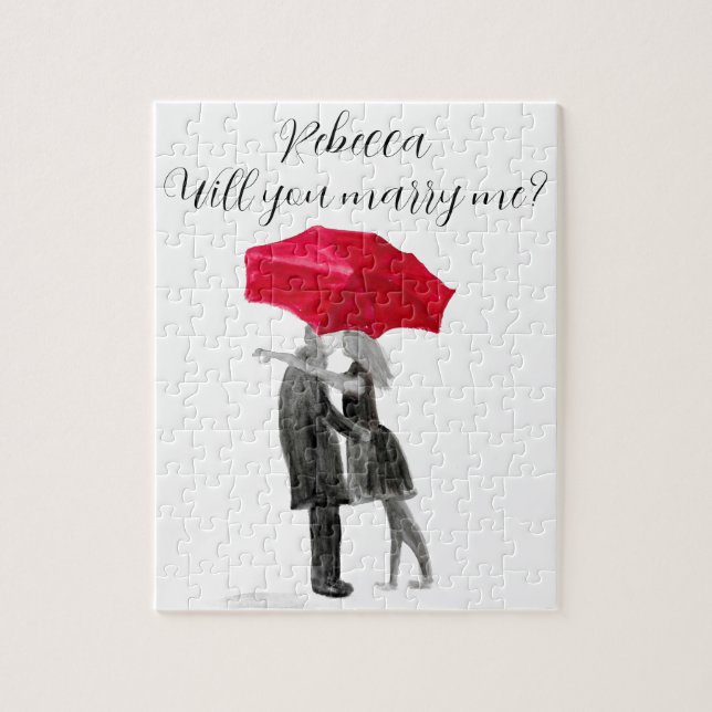 Puzzle Amour couple parapluie rouge Aquarelle Saint Valen (Vertical)