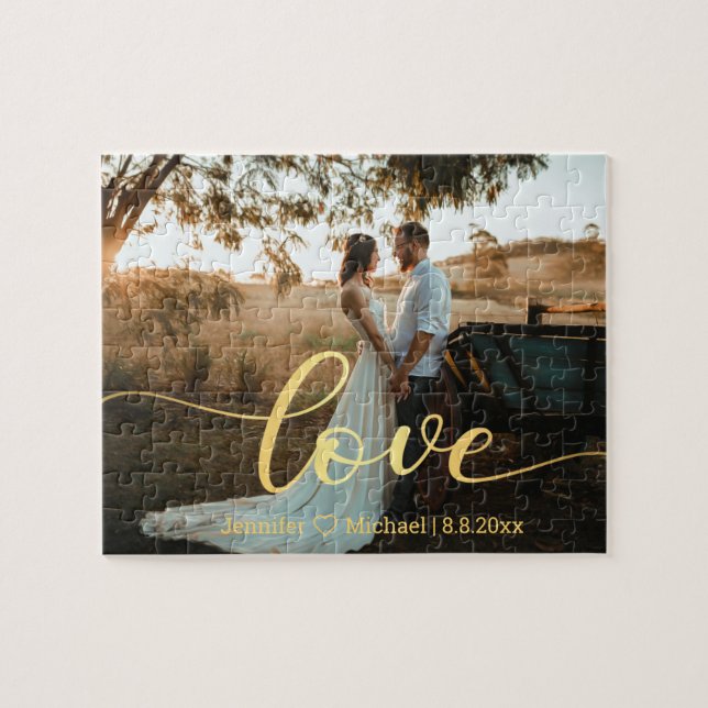 Puzzle amour, or chic calligraphie mariage campagnard pho (Horizontal)