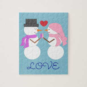 Puzzle Amour & Snowpeople : Noël bleu clair