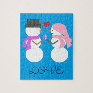 Puzzle Amour & Snowpeople : Noël bleu-vert