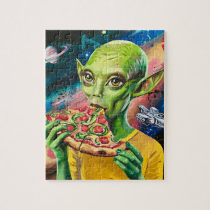 Puzzle Amusant Alien dans l'espace manger de la pizza