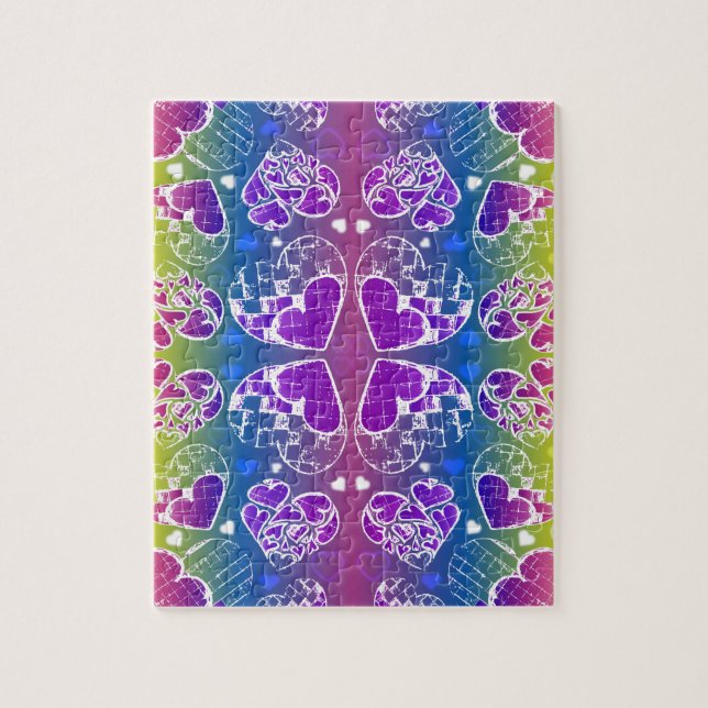 Puzzle Amusant Violet, bleu, jaune motif de Coeurs Whimsi (Vertical)