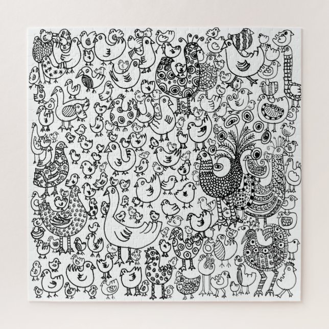 Puzzle Amusants oiseaux blancs et noirs fantaisistes (Vertical)