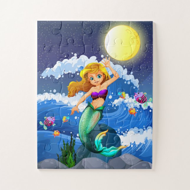 Puzzle Amusement de petite sirène sous la pleine lune pou (Vertical)