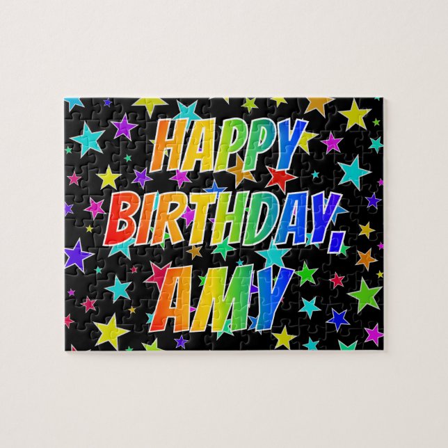 Puzzle "AMY" Prénom, Amusant "HEUREUX ANNIVERSAIRE" (Horizontal)